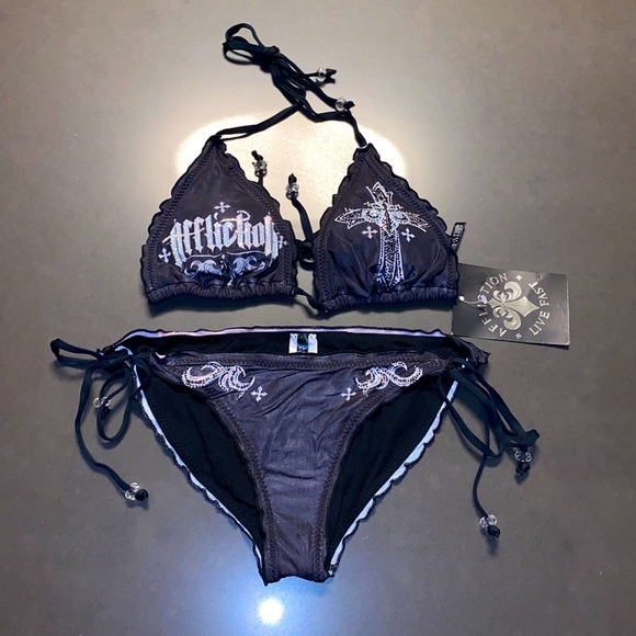 Affliction Other - NWT Affliction Black Premium Stone Flower Bikini